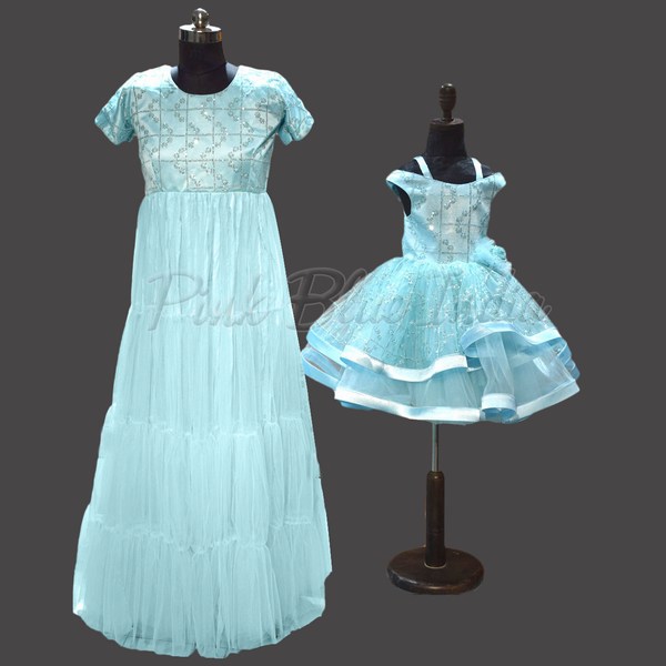 Mom Daughter Matching Tiered Party Wear Gown